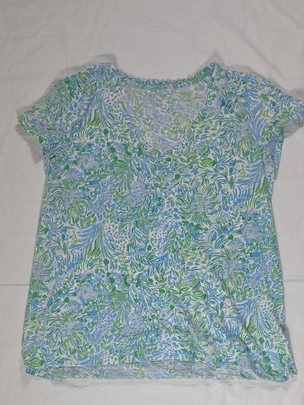Lilly Pulitzer Blue & Green Floral Short-Sleeve Tee